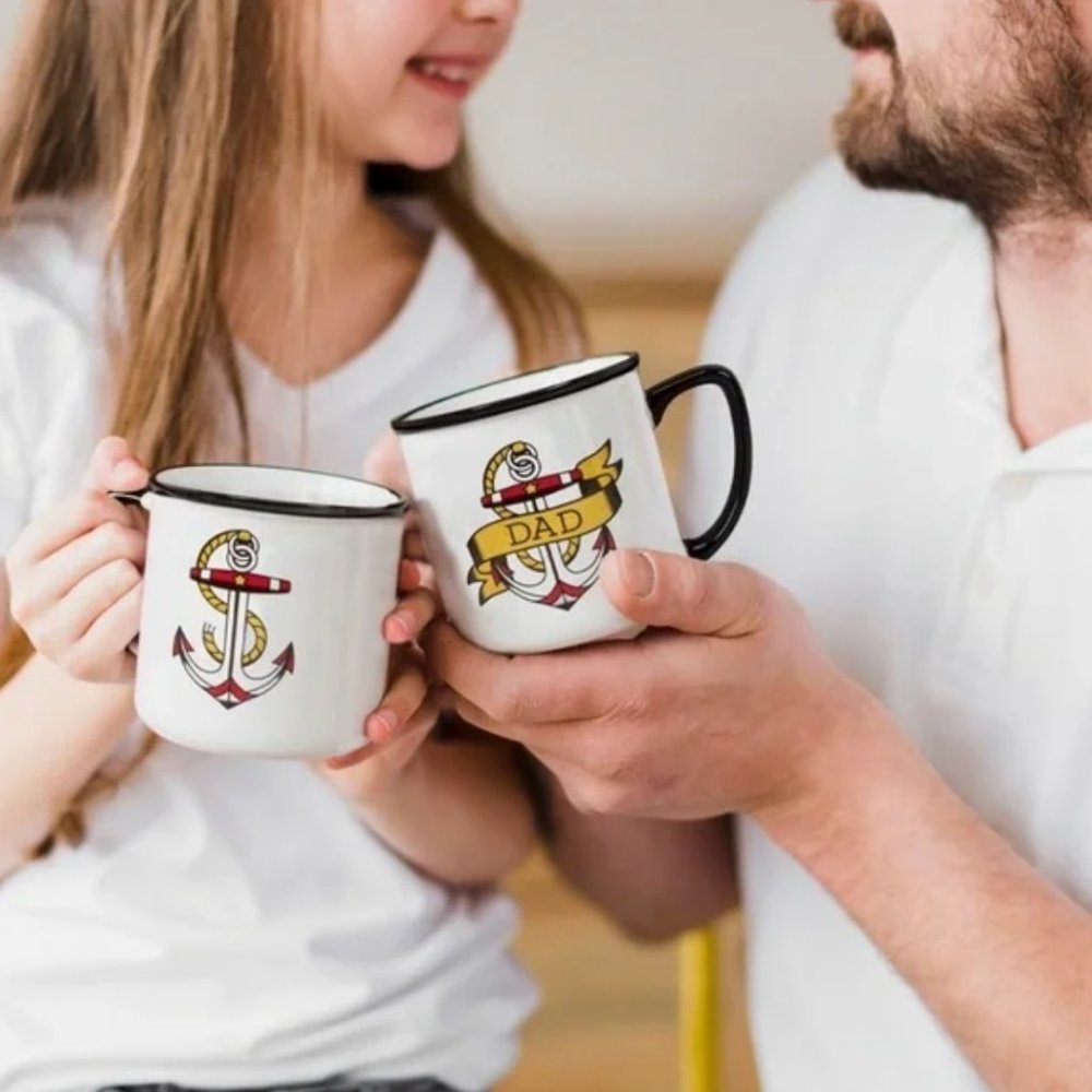 Exclusive "Dad" Tattoo Oversized Stoneware Mug - Oldschool Design